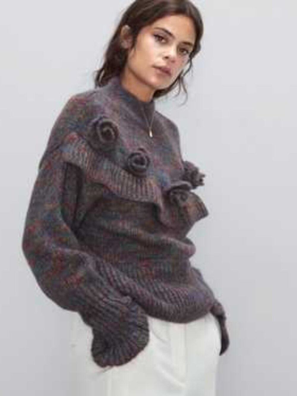 Zara Floral Ruffle Sweater NWT